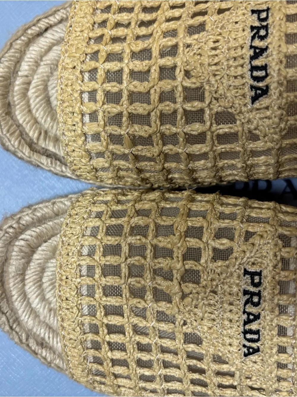 Prada Rama Woven Espadrille Slide Sandals